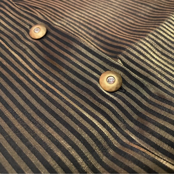 Vintage Chagall Gold Metallic Shimmer Black Vertical Striped Long Sleeve Blouse - Picture 4 of 9